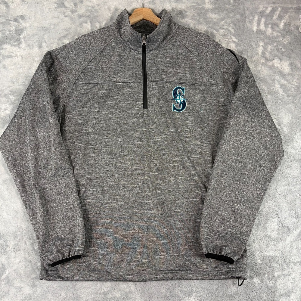 Seattle Mariners Grey Logo 1/4 Zip Pullover Mens Size XL Heather Gray MLB G-III